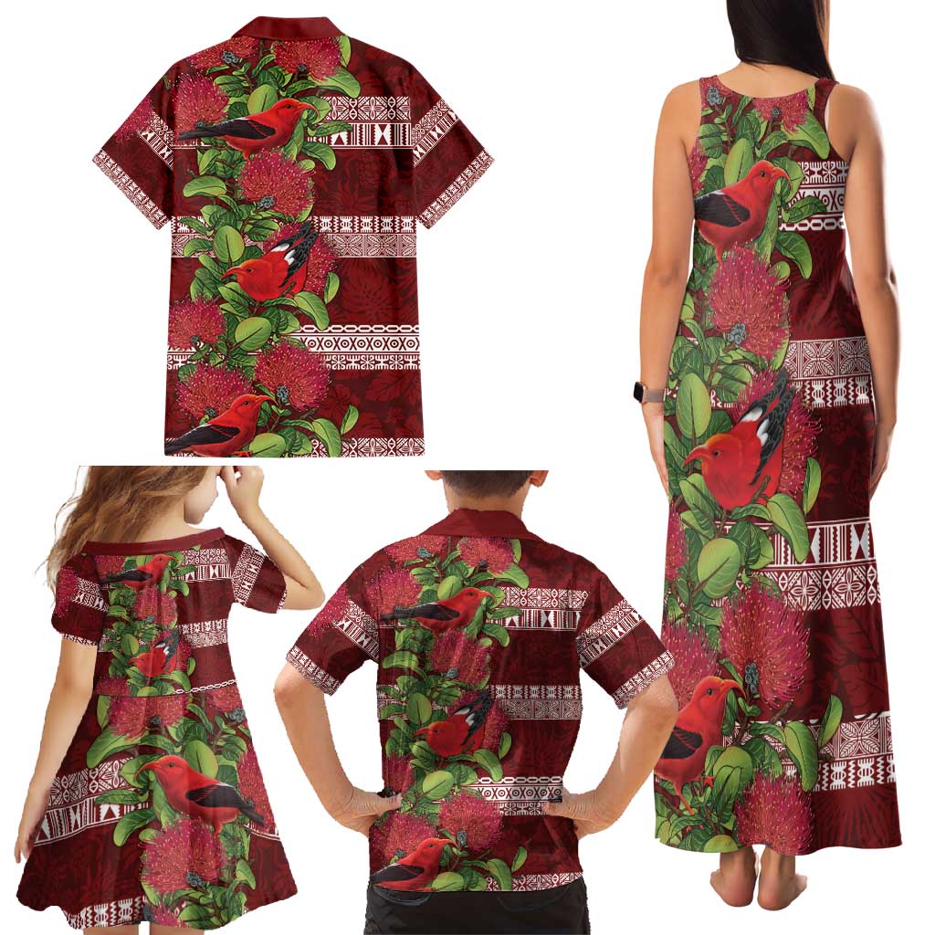 Hawaii Christmas Mele Kalikimaka Family Matching Tank Maxi Dress and Hawaiian Shirt I'iwi Bird on Ohia Lehua LT7 - Polynesian Pride