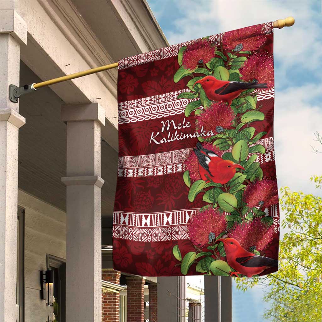 Hawaii Christmas Mele Kalikimaka Garden Flag I'iwi Bird on Ohia Lehua LT7 House Flag Red White - Polynesian Pride