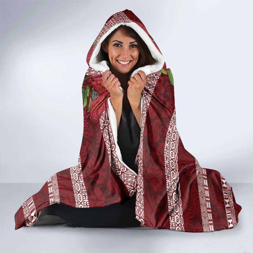 Hawaii Christmas Mele Kalikimaka Hooded Blanket I'iwi Bird on Ohia Lehua LT7 - Polynesian Pride