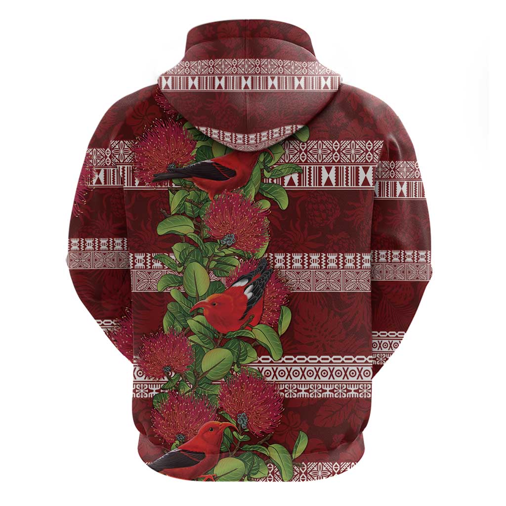 Hawaii Christmas Mele Kalikimaka Hoodie I'iwi Bird on Ohia Lehua
