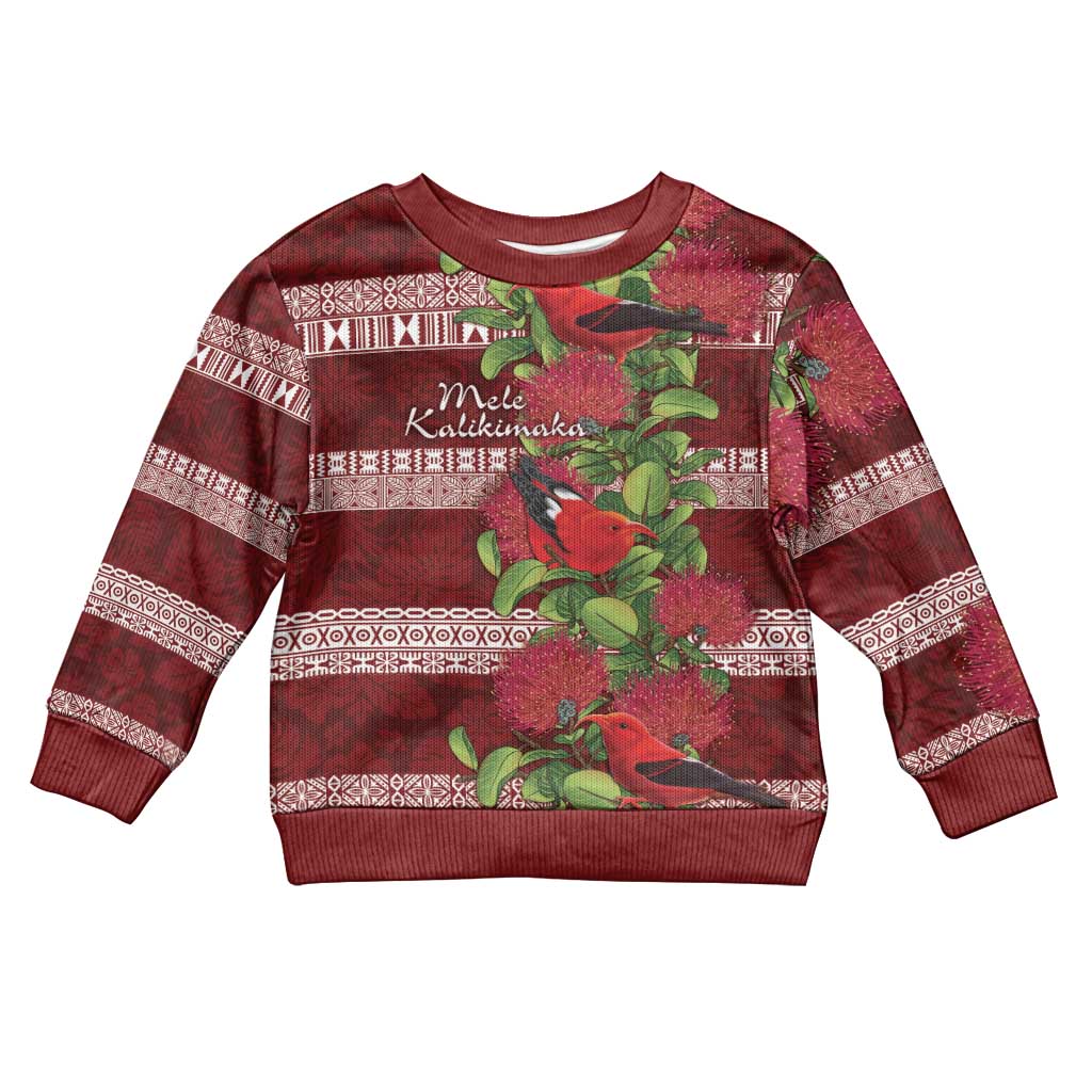 Hawaii Christmas Mele Kalikimaka Kid Ugly Christmas Sweater I'iwi Bird on Ohia Lehua