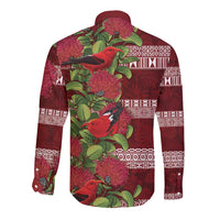 Hawaii Christmas Mele Kalikimaka Long Sleeve Button Shirt I'iwi Bird on Ohia Lehua LT7 - Polynesian Pride