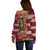 Hawaii Christmas Mele Kalikimaka Off Shoulder Sweater I'iwi Bird on Ohia Lehua