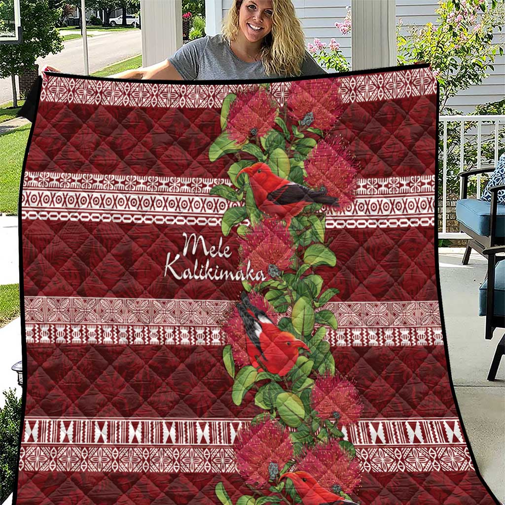 Hawaii Christmas Mele Kalikimaka Quilt I'iwi Bird on Ohia Lehua