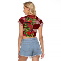 Hawaii Christmas Mele Kalikimaka Raglan Cropped T Shirt I'iwi Bird on Ohia Lehua LT7 - Polynesian Pride