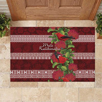 Hawaii Christmas Mele Kalikimaka Rubber Doormat I'iwi Bird on Ohia Lehua LT7 Red White - Polynesian Pride