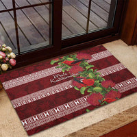 Hawaii Christmas Mele Kalikimaka Rubber Doormat I'iwi Bird on Ohia Lehua LT7 - Polynesian Pride