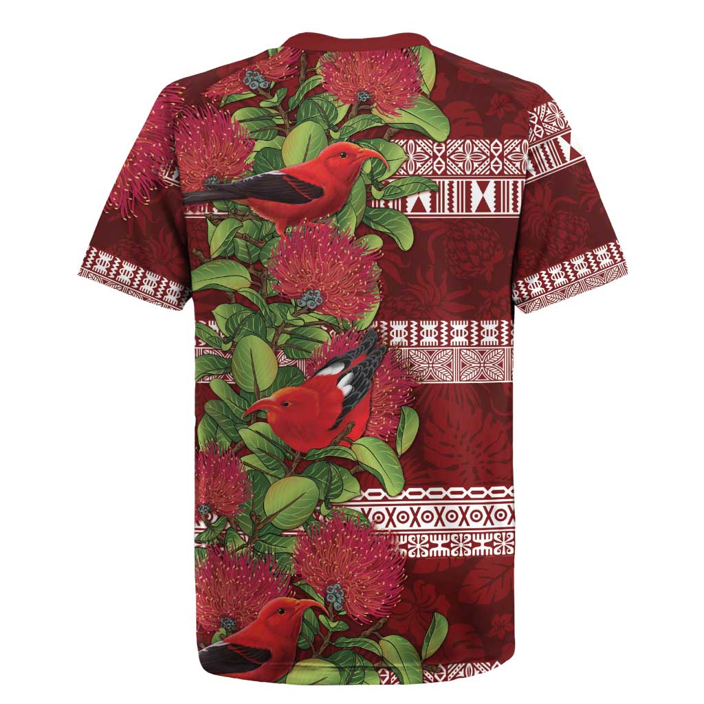 Hawaii Christmas Mele Kalikimaka Rugby Jersey I'iwi Bird on Ohia Lehua LT7 - Polynesian Pride