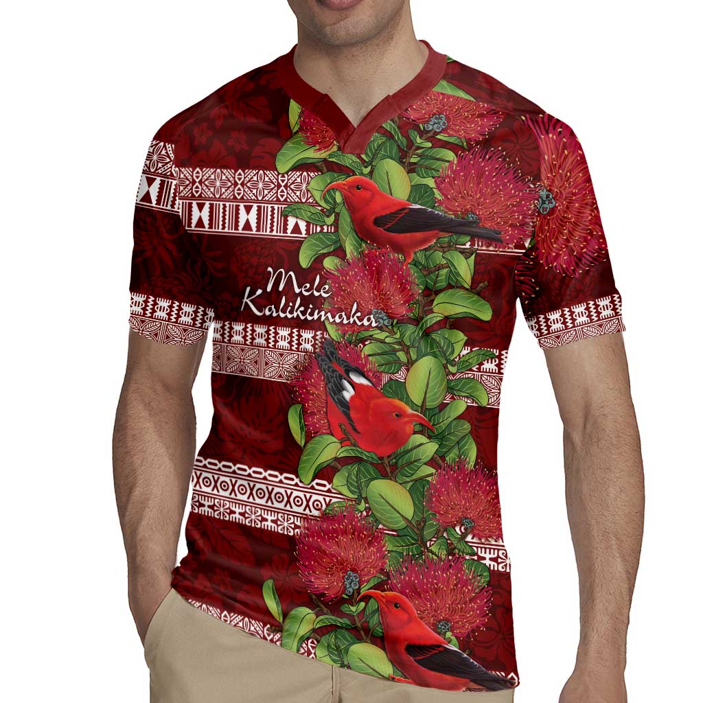 Hawaii Christmas Mele Kalikimaka Rugby Jersey I'iwi Bird on Ohia Lehua LT7 - Polynesian Pride