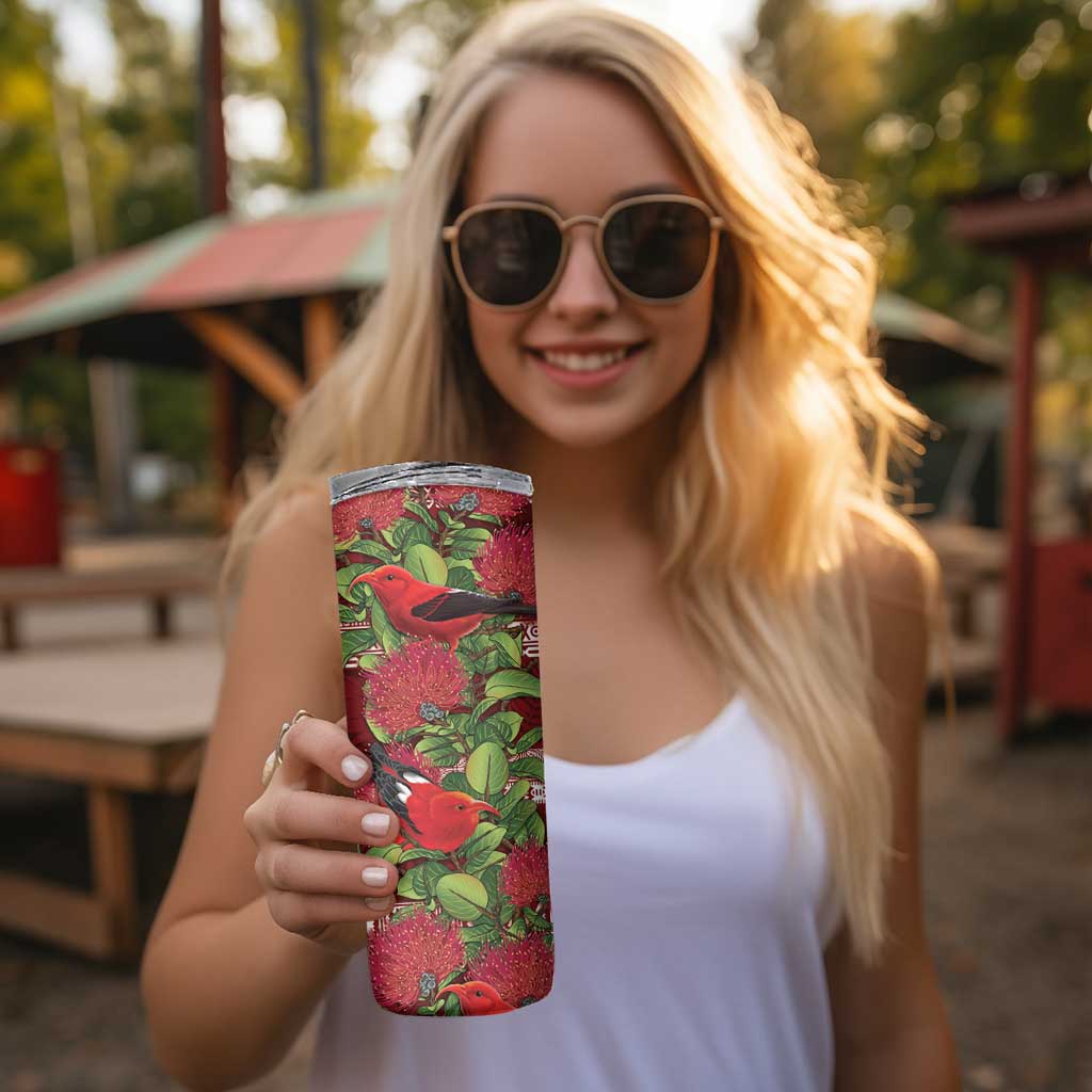 Hawaii Christmas Mele Kalikimaka Skinny Tumbler I'iwi Bird on Ohia Lehua