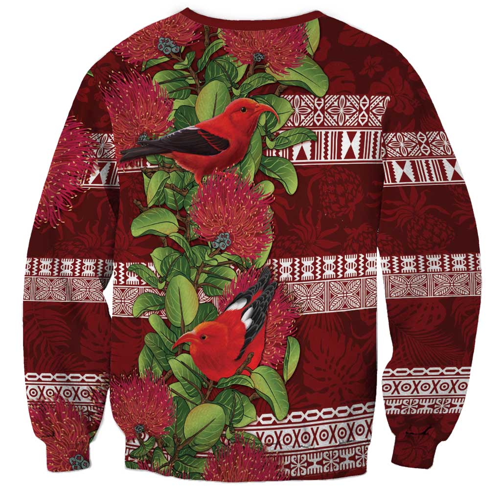 Hawaii Christmas Mele Kalikimaka Sweatshirt I'iwi Bird on Ohia Lehua LT7 - Polynesian Pride