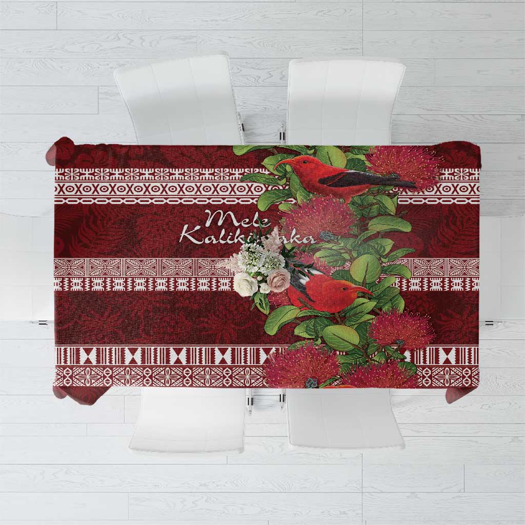 Hawaii Christmas Mele Kalikimaka Tablecloth I'iwi Bird on Ohia Lehua LT7 Red White - Polynesian Pride