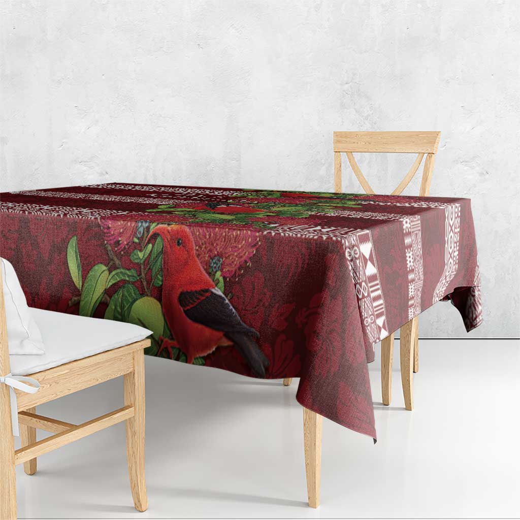 Hawaii Christmas Mele Kalikimaka Tablecloth I'iwi Bird on Ohia Lehua LT7 - Polynesian Pride