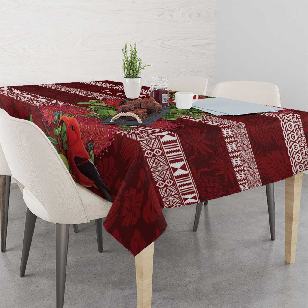 Hawaii Christmas Mele Kalikimaka Tablecloth I'iwi Bird on Ohia Lehua LT7 - Polynesian Pride