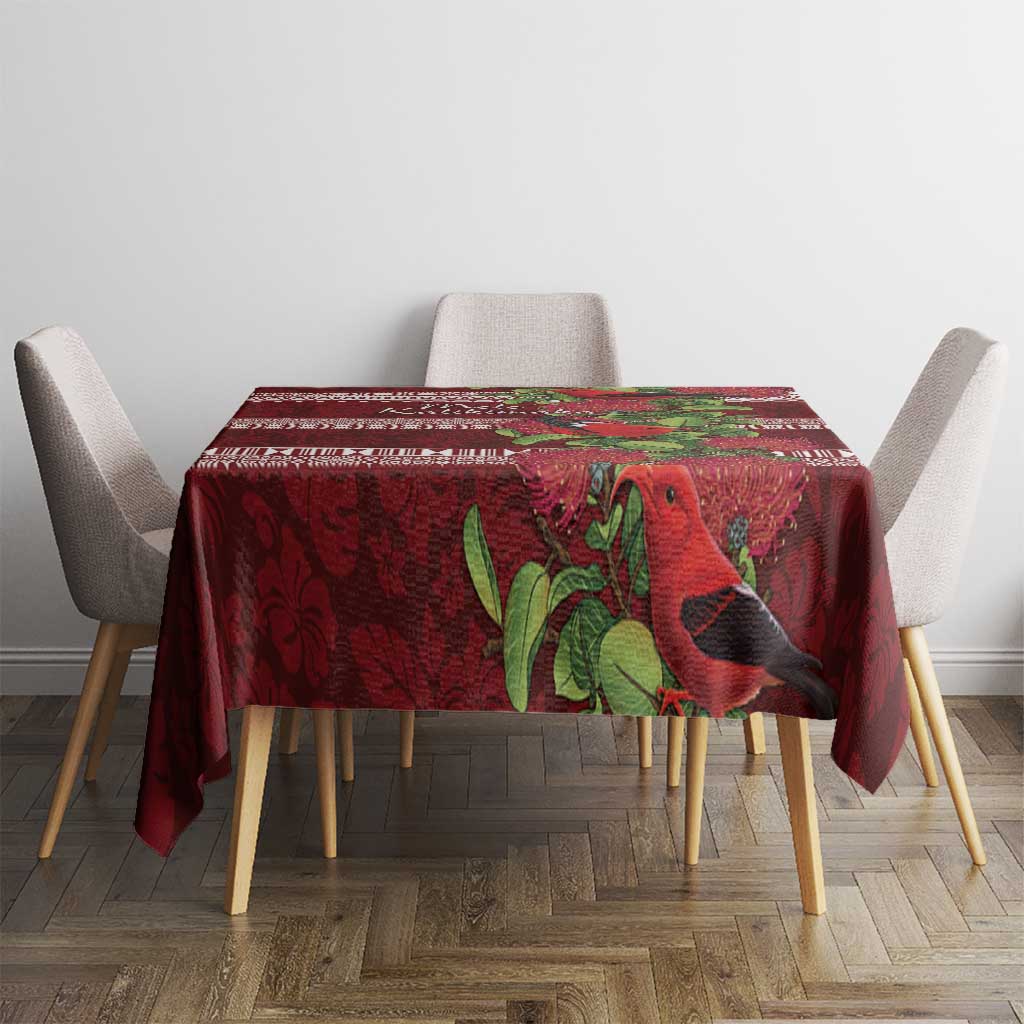 Hawaii Christmas Mele Kalikimaka Tablecloth I'iwi Bird on Ohia Lehua LT7 - Polynesian Pride