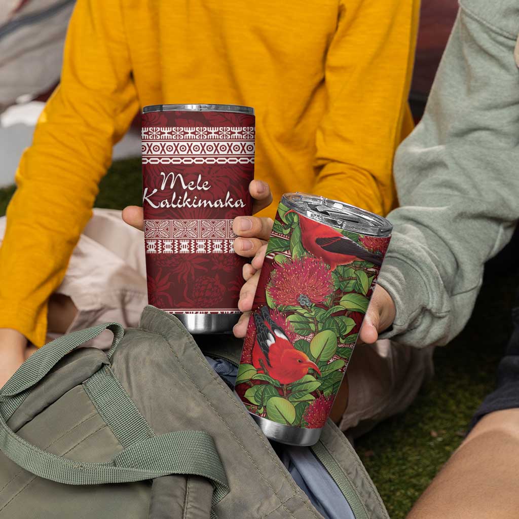 Hawaii Christmas Mele Kalikimaka Tumbler Cup I'iwi Bird on Ohia Lehua