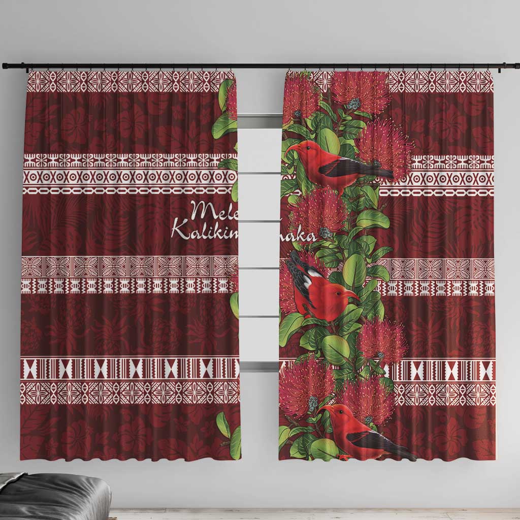 Hawaii Christmas Mele Kalikimaka Window Curtain I'iwi Bird on Ohia Lehua