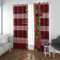 Hawaii Christmas Mele Kalikimaka Window Curtain I'iwi Bird on Ohia Lehua LT7 With Grommets Red White - Polynesian Pride