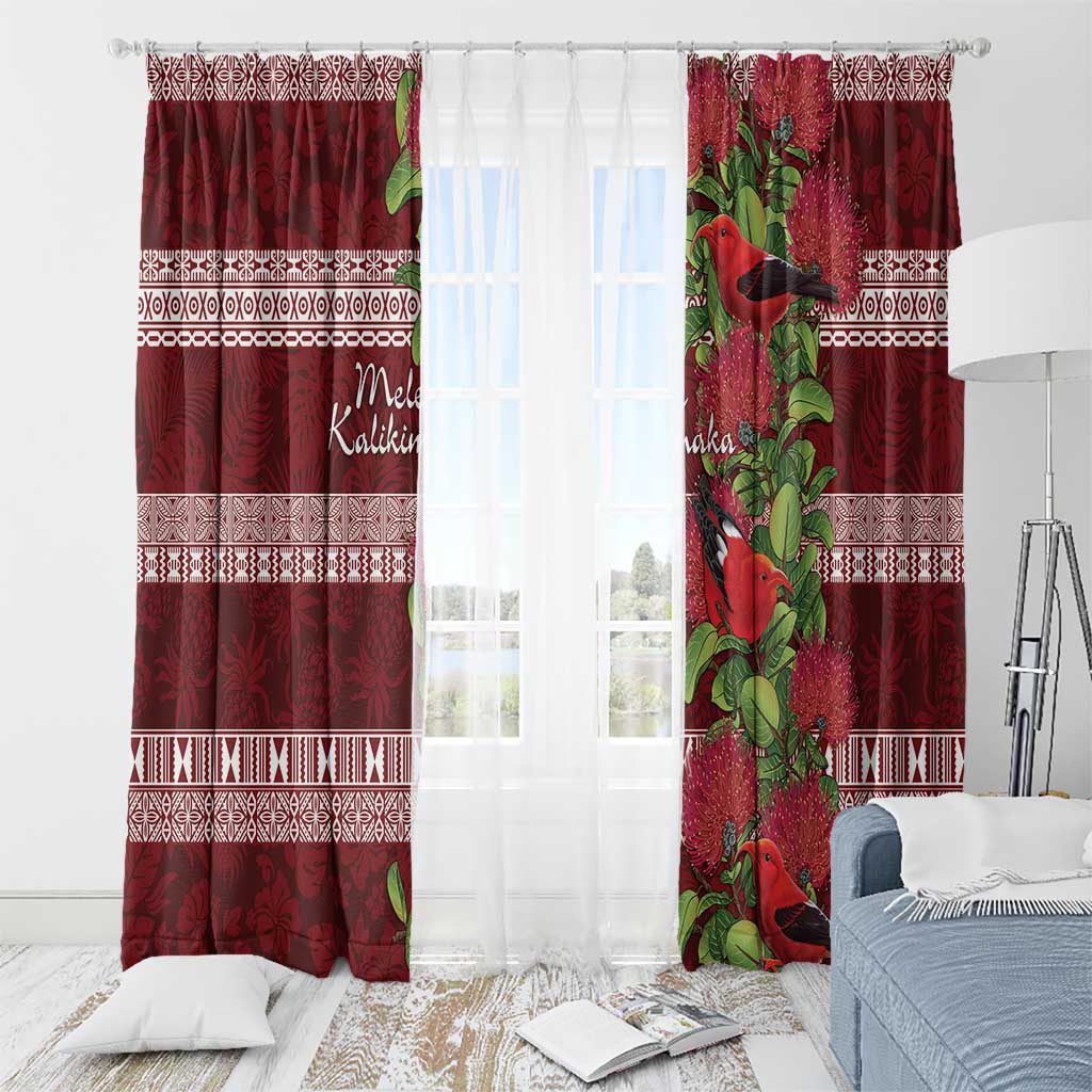 Hawaii Christmas Mele Kalikimaka Window Curtain I'iwi Bird on Ohia Lehua LT7 - Polynesian Pride
