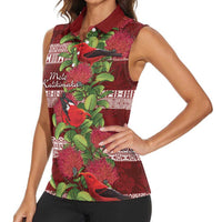 Hawaii Christmas Mele Kalikimaka Women Sleeveless Polo Shirt I'iwi Bird on Ohia Lehua
