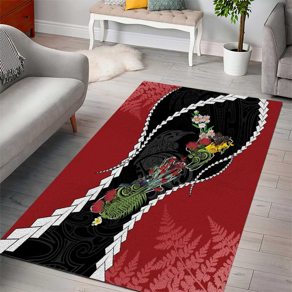 New Zealand Christmas Area Rug Flora Map with Birds - Polynesian Pride