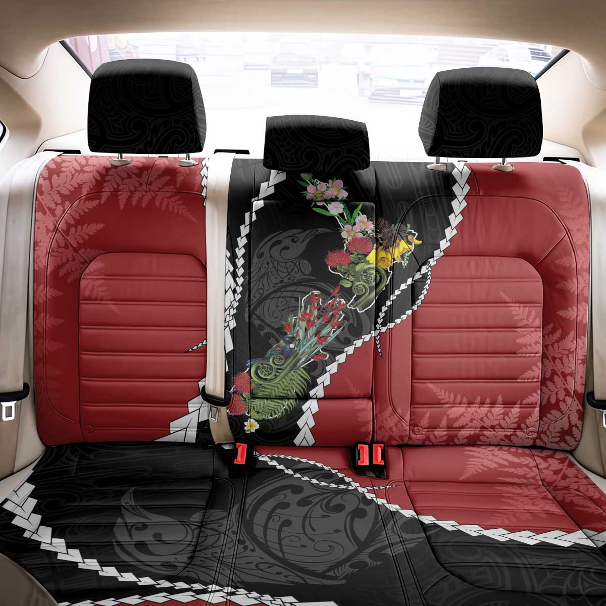 New Zealand Christmas Back Car Seat Cover Flora Map with Birds - Polynesian Pride