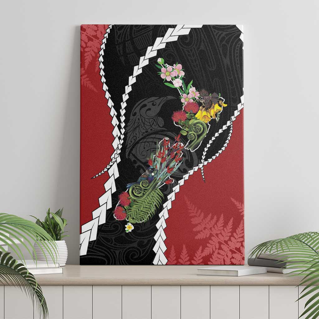 New Zealand Christmas Canvas Wall Art Flora Map with Birds - Polynesian Pride