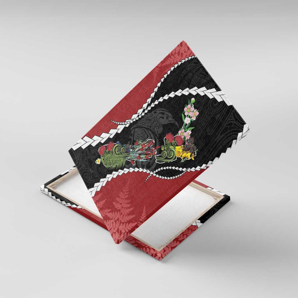 New Zealand Christmas Canvas Wall Art Flora Map with Birds - Polynesian Pride