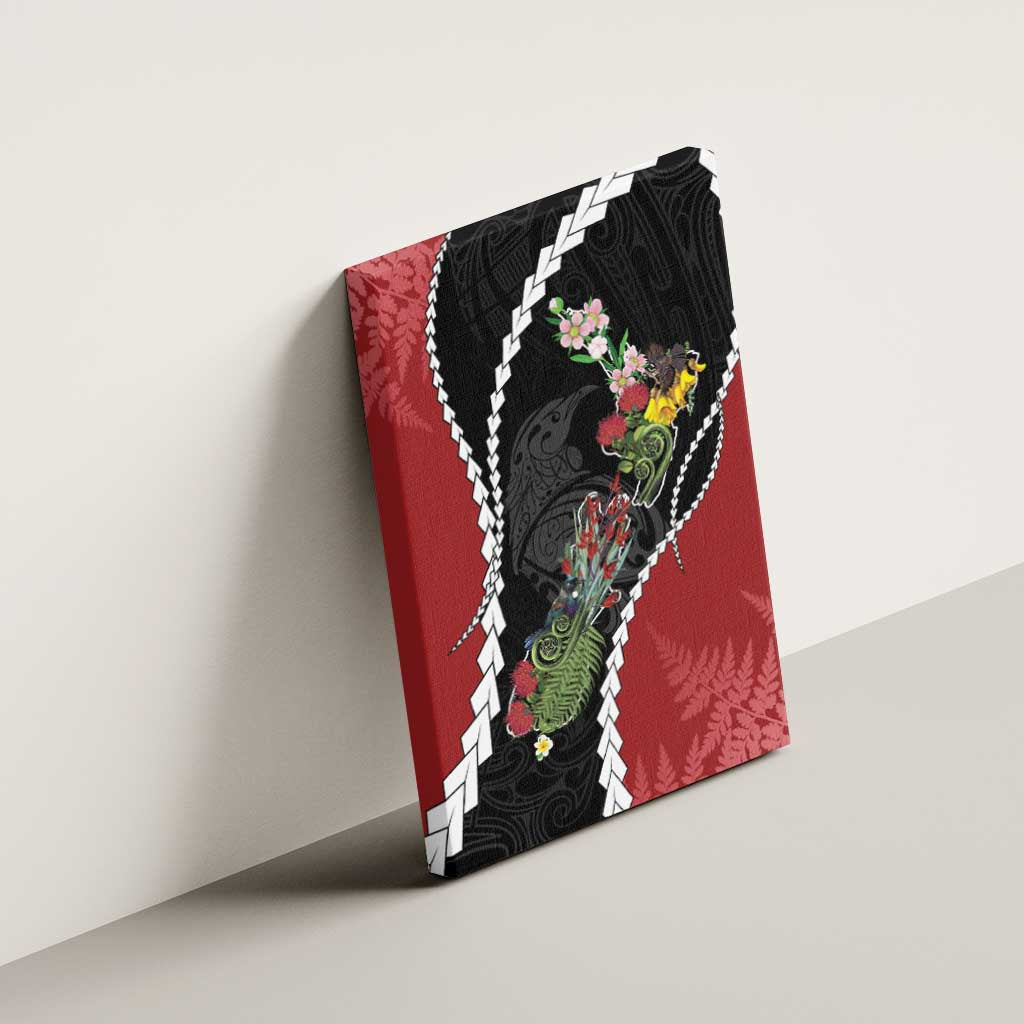 New Zealand Christmas Canvas Wall Art Flora Map with Birds - Polynesian Pride