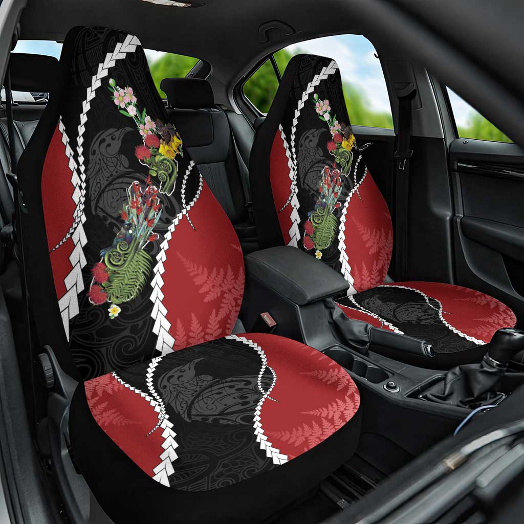 New Zealand Christmas Car Seat Cover Flora Map with Birds - Polynesian Pride
