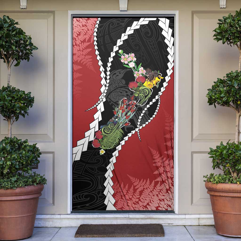 New Zealand Christmas Door Cover Flora Map with Birds - Polynesian Pride