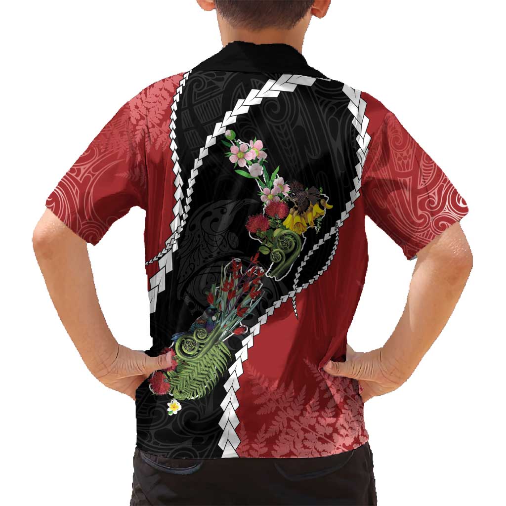 New Zealand Christmas Family Matching Long Sleeve Bodycon Dress and Hawaiian Shirt Flora Map with Birds - Polynesian Pride