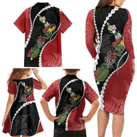 New Zealand Christmas Family Matching Long Sleeve Bodycon Dress and Hawaiian Shirt Flora Map with Birds - Polynesian Pride