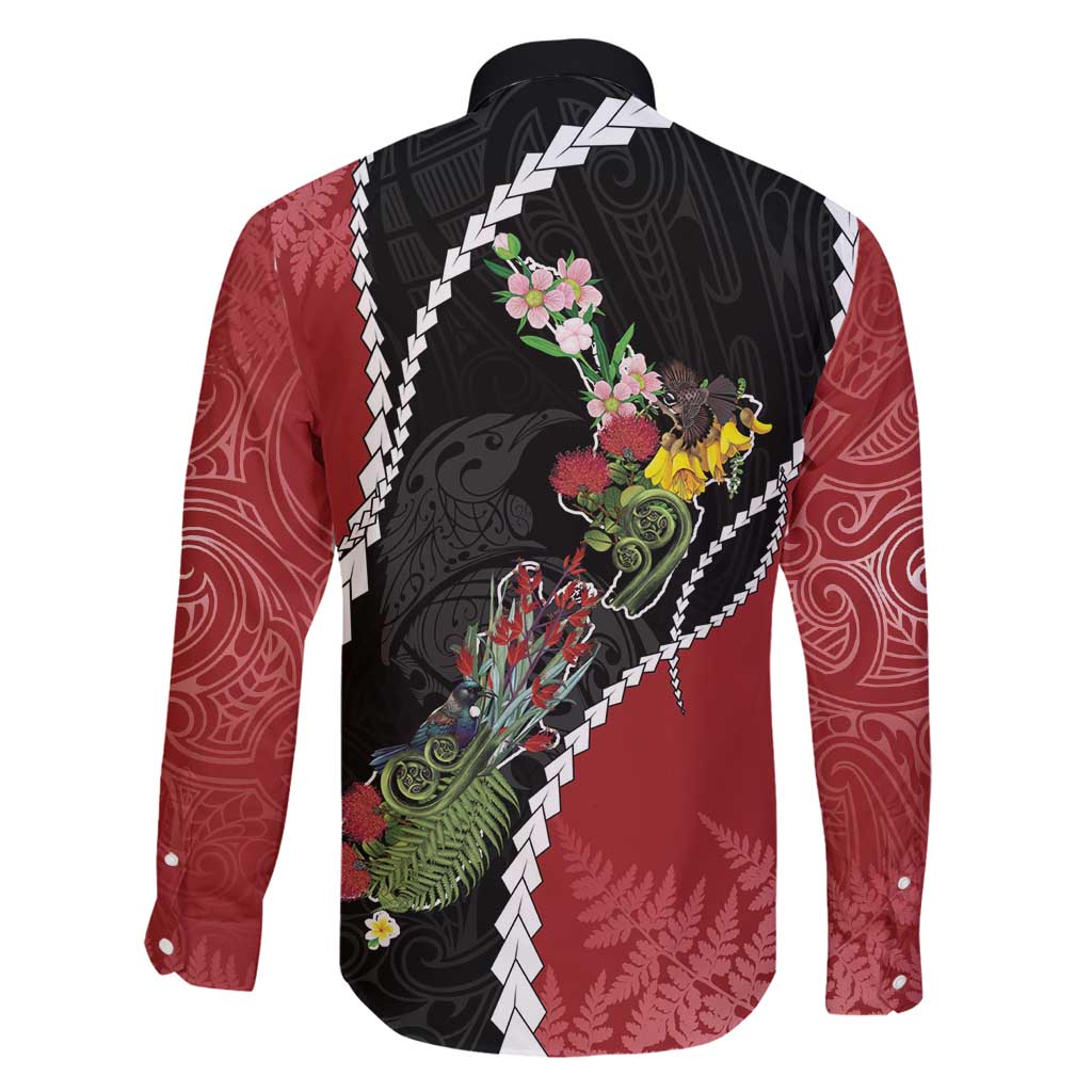 New Zealand Christmas Family Matching Long Sleeve Bodycon Dress and Hawaiian Shirt Flora Map with Birds - Polynesian Pride