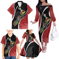 New Zealand Christmas Family Matching Off The Shoulder Long Sleeve Dress and Hawaiian Shirt Flora Map with Birds - Polynesian Pride