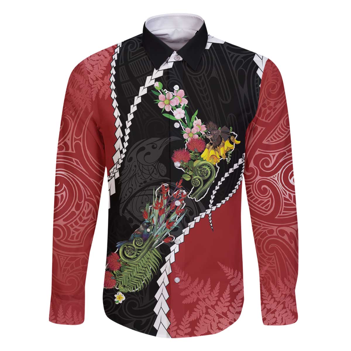 New Zealand Christmas Family Matching Off The Shoulder Long Sleeve Dress and Hawaiian Shirt Flora Map with Birds - Polynesian Pride