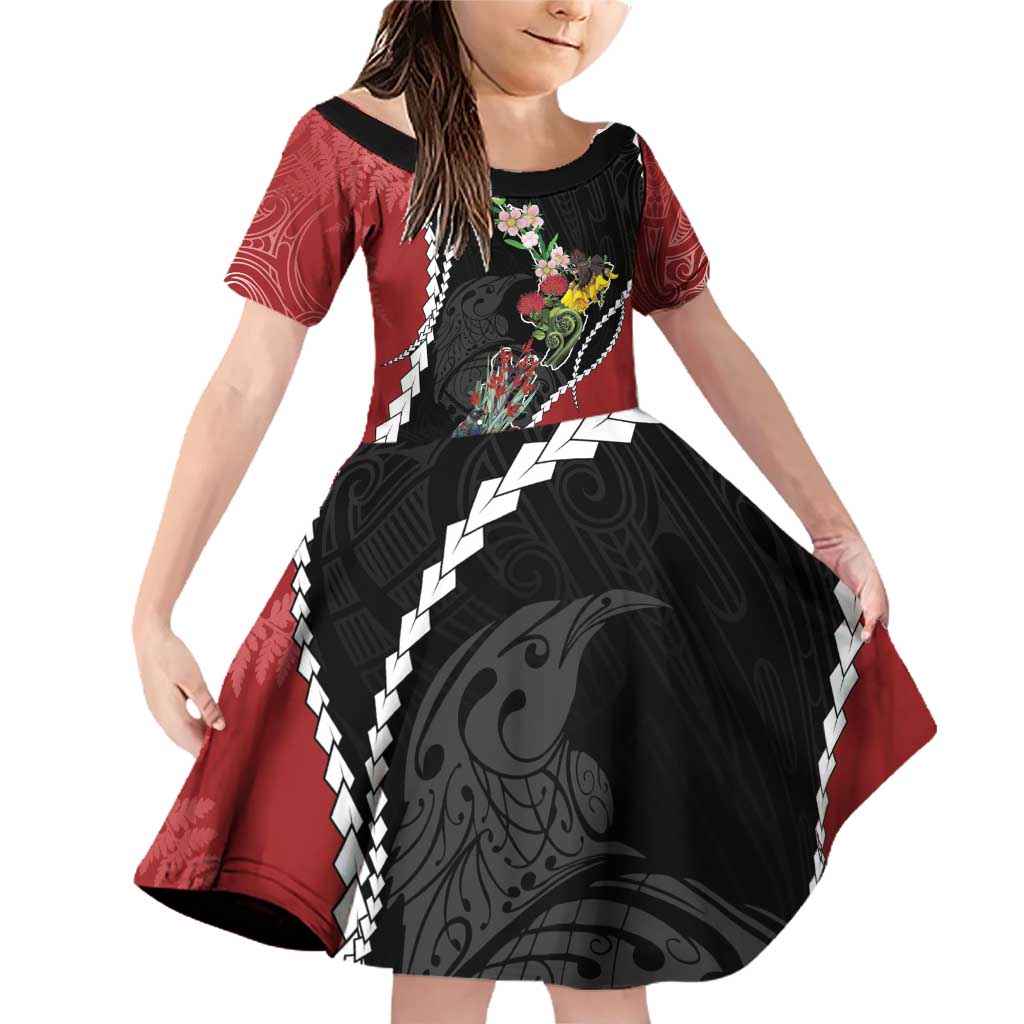 New Zealand Christmas Family Matching Off Shoulder Short Dress and Hawaiian Shirt Flora Map with Birds - Polynesian Pride