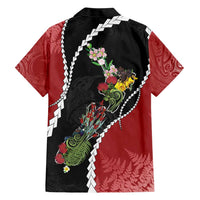 New Zealand Christmas Family Matching Short Sleeve Bodycon Dress and Hawaiian Shirt Flora Map with Birds - Polynesian Pride