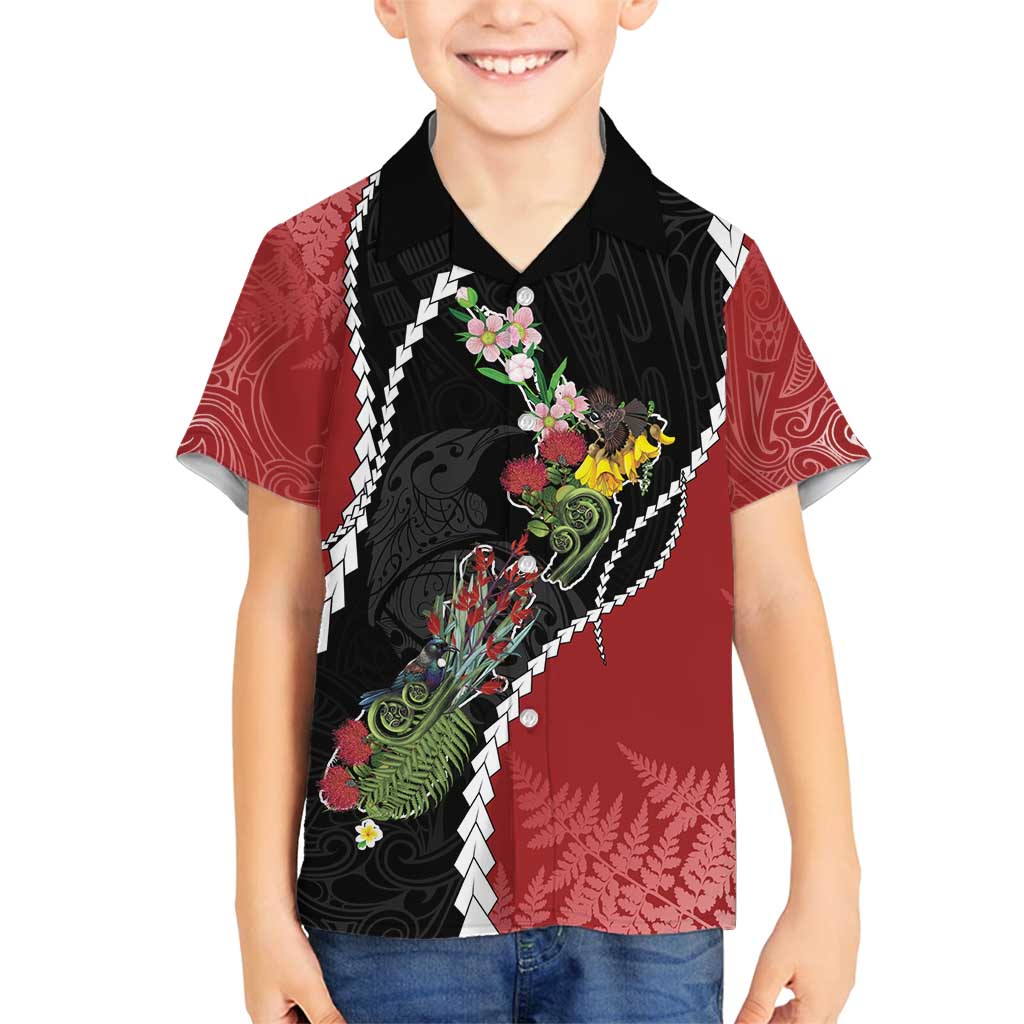 New Zealand Christmas Family Matching Summer Maxi Dress and Hawaiian Shirt Flora Map with Birds - Polynesian Pride