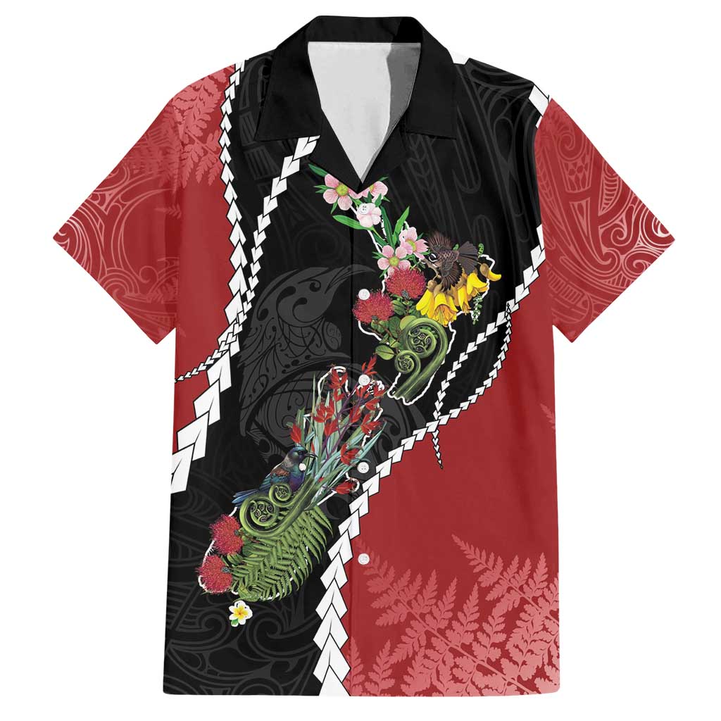 New Zealand Christmas Family Matching Tank Maxi Dress and Hawaiian Shirt Flora Map with Birds - Polynesian Pride