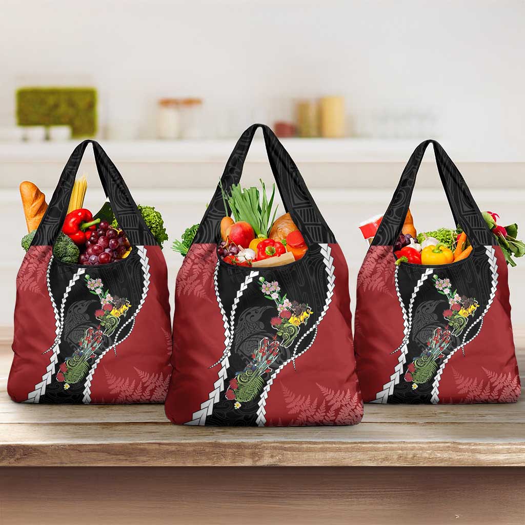 New Zealand Christmas Grocery Bag Flora Map with Birds - Polynesian Pride