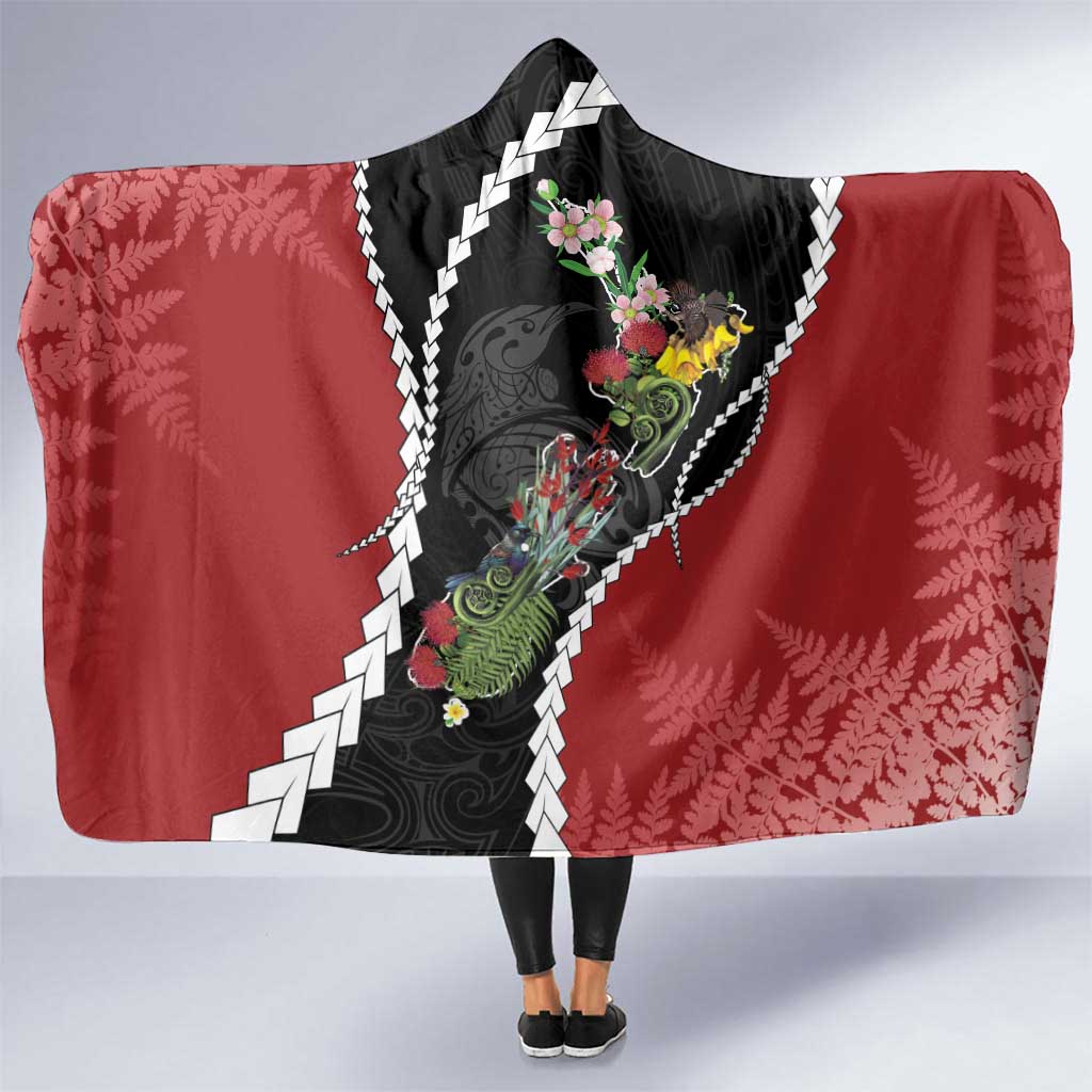New Zealand Christmas Hooded Blanket Flora Map with Birds - Polynesian Pride