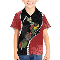 New Zealand Christmas Kid Hawaiian Shirt Flora Map with Birds - Polynesian Pride