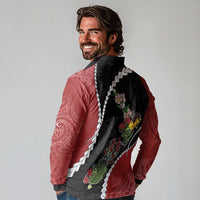 New Zealand Christmas Long Sleeve Polo Shirt Flora Map with Birds - Polynesian Pride