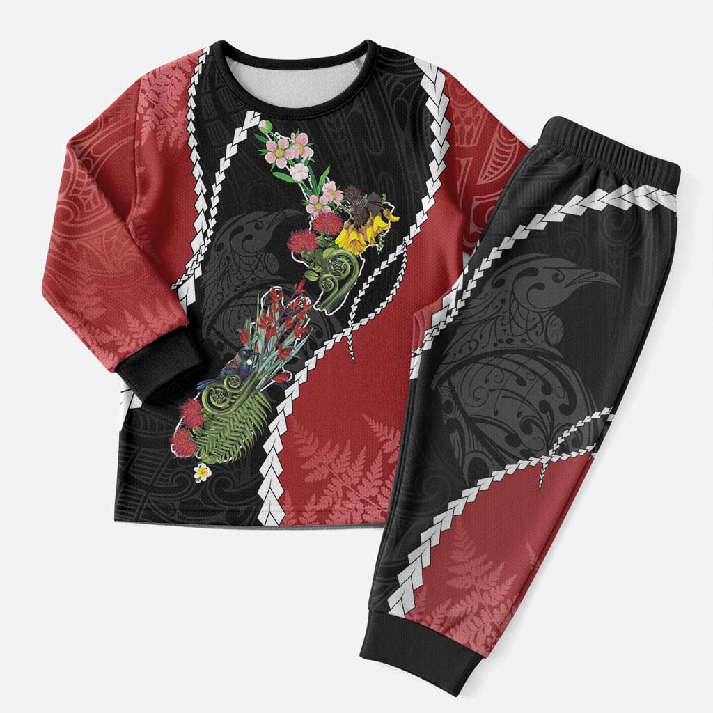 New Zealand Christmas Pajama Set Flora Map with Birds - Polynesian Pride