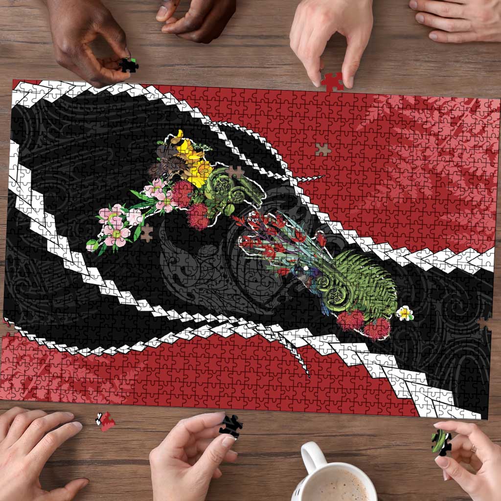 New Zealand Christmas Puzzle Flora Map with Birds - Polynesian Pride