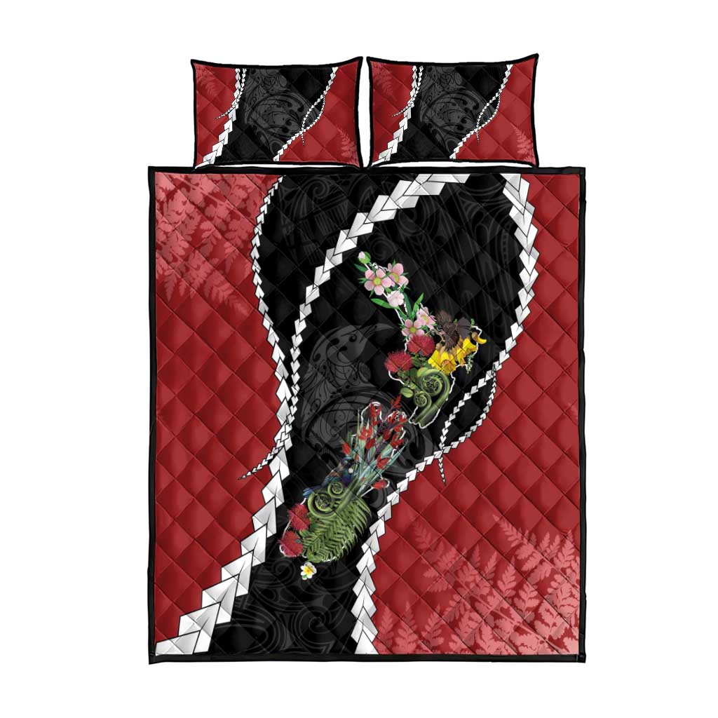 New Zealand Christmas Quilt Bed Set Flora Map with Birds - Polynesian Pride