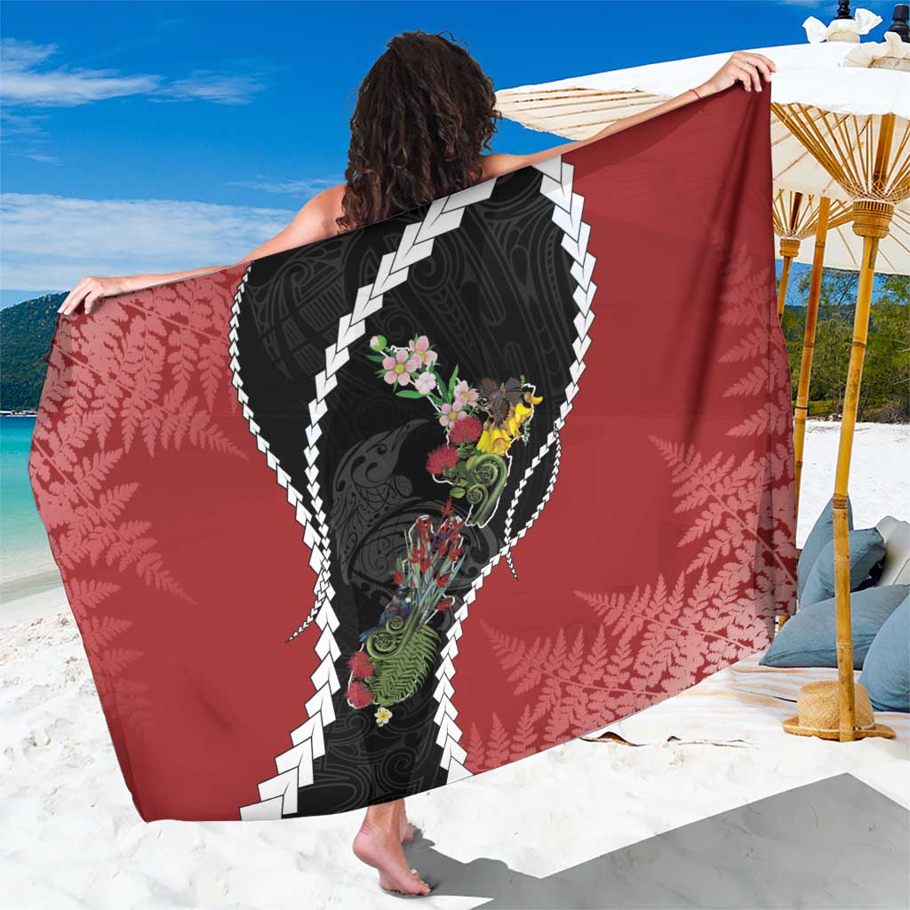 New Zealand Christmas Sarong Flora Map with Birds - Polynesian Pride