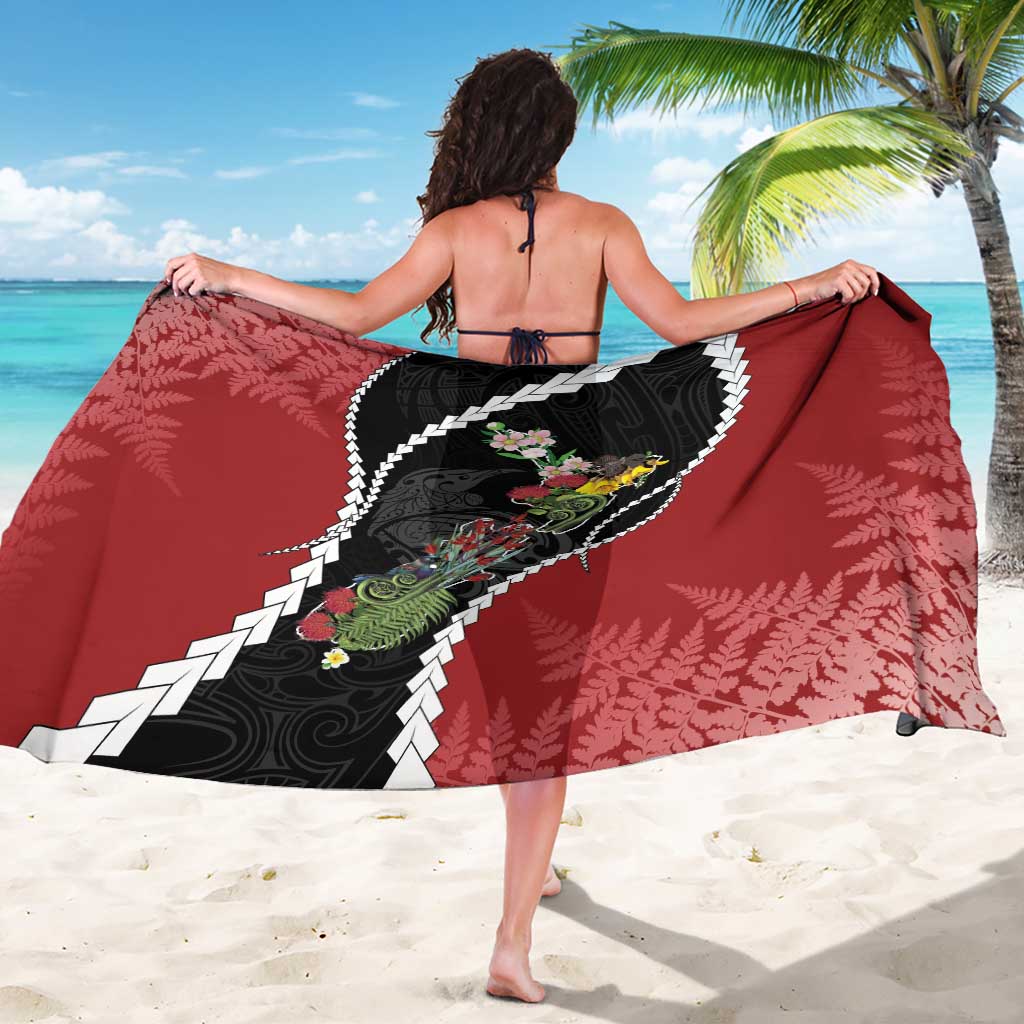 New Zealand Christmas Sarong Flora Map with Birds - Polynesian Pride