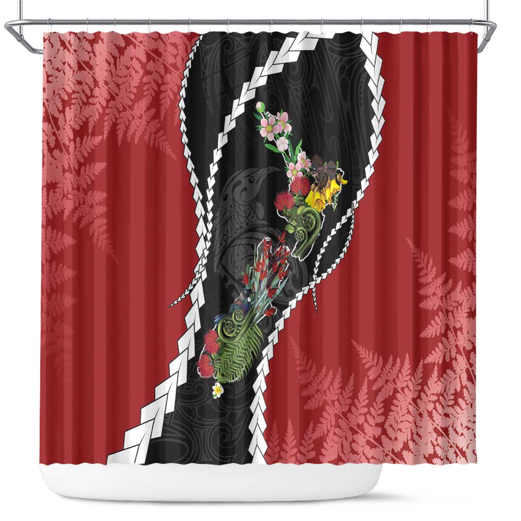 New Zealand Christmas Shower Curtain Flora Map with Birds - Polynesian Pride